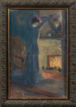 Louis FORTUNEY (1875-1951).
Elégante près de la cheminée.
Pastel sur papier.
Signé en...