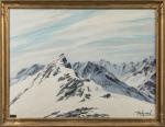 Robert BELGRAND (1901-1982).
Les Trois Evêchés, Galibier.
Huile sur carton.
Signé en bas...