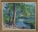 Achille BRON (1867-1949).
Paysage à l'étang.
Huile sur toile.
Signé en bas à...