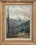 Madeleine PLANTEY (1890-1985).
Environs de la Roche-sur-Foron.
Huile sur carton.
Signé en bas...