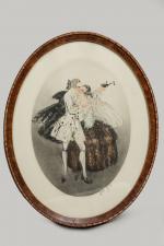 Trois gravures ovales d'époque Art déco :
« Jeune fille au...