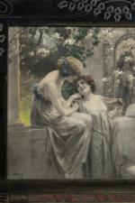 Alois Hans-Schram (1864-1919).
« Deux femmes devant une fontaine Art nouveau...