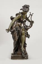 Ernest Albert Carrier-Belleuse (1824-1887)
« Mélodie »
Sujet en bronze à double...