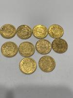 10 PIECES DE 20 FRANCS or dont 9 Napoléon III...