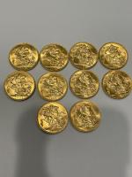 10 PIECES SOUVERAINS en or Georges V 1925.  En...