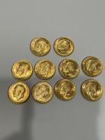 10 PIECES SOUVERAINS en or Georges V 1925.  En...