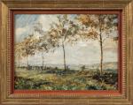 Louis Hilaire CARRAND (1821-1899).
Paysage des Monts d'Or.
Huile sur carton.
Signé en...