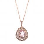 COLLIER en or rose 750/°°, le pendentif centré d'une morganite...