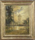 DAVID-GIRIN (1848-1917). " Etang en Dombes ". Huile sur panneau,...