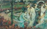 Claudius DENIS (1878-1947). " Elégantes dans le parc ". Huile...