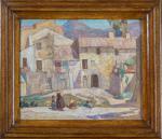 Lionel FLOCH (1895-1972). " Maisons à Cagne ". Huile sur...