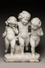 Guglielmo PUGI (c.1850-1915), Trois putti. Sujet en marbre de Carrare...