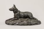 Jean JOIRE (1862-1950). Berger allemand couché. BRONZE à patine brune...