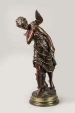 Mathurin MOREAU (1822-1912). Chasseresse. Bronze à patine brune sur socle...