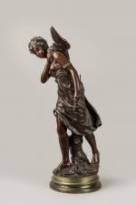 Mathurin MOREAU (1822-1912). Chasseresse. Bronze à patine brune sur socle...