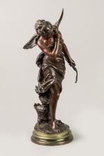 Mathurin MOREAU (1822-1912). Chasseresse. Bronze à patine brune sur socle...