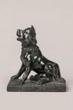 CHIEN-LOUP en marbre noir vert finement sculpté en ronde-bosse. Italie,...