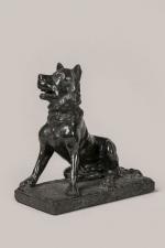 CHIEN-LOUP en marbre noir vert finement sculpté en ronde-bosse. Italie,...