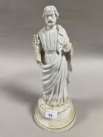 STATUETTE en biscuit représentant saint Joseph. Accidents. H. 36 cm....