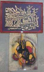 Ecole moderne, abstraction, Huile sur toile, Signée en bas à...