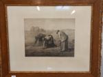 Paire de gravures  d'ap. Jean François  MILLET "L'angélus...