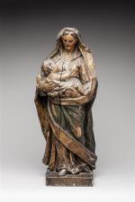 VIERGE à l'Enfant en bois sculpté polychrome. Époque XVIIIème siècle....