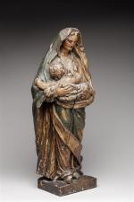 VIERGE à l'Enfant en bois sculpté polychrome. Époque XVIIIème siècle....