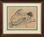 Pierre COMBET-DESCOMBES (1885-1966). 
Femme nue assise penchée en avant. 
Aquarelle...