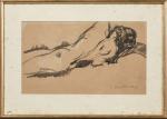 Pierre COMBET-DESCOMBES (1885-1966).
Femme nue allongée sur le côté. 
Lavis d'encre...