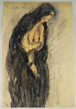 Pierre COMBET-DESCOMBES (1885-1966). 
Modèle nu revêtant un voile noir. 
Pastel...