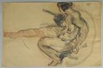 Pierre COMBET-DESCOMBES (1885-1966). 
Femme nue couchée une jambe tendue. 
Fusain...