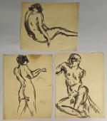 Pierre COMBET-DESCOMBES (1885-1966). 
En lot :
-Nu debout de dos.
Encre sur...