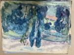 Henriette MOREL (1883-1956). 
En lot :
-Châtaigniers à Vaugneray. 
Aquarelle sur...