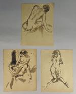 Pierre COMBET-DESCOMBES (1885-1966). 
En lot :
-Femme nue assise de dos...