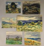 Henriette MOREL (1883-1956). 
En lot :
-Paysage de printemps. 
Aquarelle et...