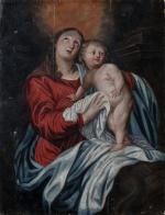 ECOLE FLAMANDE du XVIIème siècle. "Vierge à l'Enfant". Huile sur...