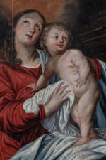 ECOLE FLAMANDE du XVIIème siècle. "Vierge à l'Enfant". Huile sur...