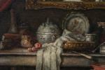 Jules FORELLE. Nature morte sur un entablement. Huile sur panneau...