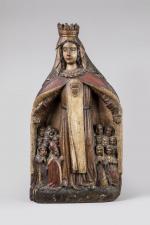 GROUPE en bois sculpté en ronde-bosse polychrome figurant la Vierge...