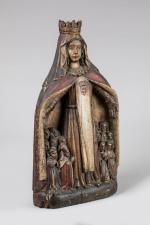 GROUPE en bois sculpté en ronde-bosse polychrome figurant la Vierge...