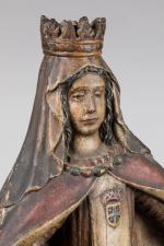 GROUPE en bois sculpté en ronde-bosse polychrome figurant la Vierge...