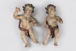 Deux ANGES en bois sculpté polychrome. Époque XVIIème siècle. H....