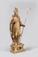 STATUE-RELIQUAIRE de saint Fortunat en bois doré sculpté en ronde-bosse....