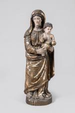 VIERGE à l'ENFANT en bois doré et polychrome. Époque XVIIIème...