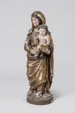 VIERGE à l'ENFANT en bois doré et polychrome. Époque XVIIIème...