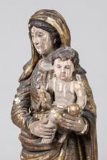 VIERGE à l'ENFANT en bois doré et polychrome. Époque XVIIIème...