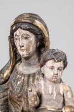 VIERGE à l'ENFANT en bois doré et polychrome. Époque XVIIIème...