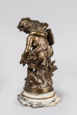 Auguste MOREAU (1834-1917). Les deux enfants. Groupe en bronze mordoré...