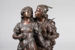 Eutrope BOURET (1833-1906). "La promenade galante". Bronze à patine médaille...