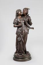 Eutrope BOURET (1833-1906). "La promenade galante". Bronze à patine médaille...